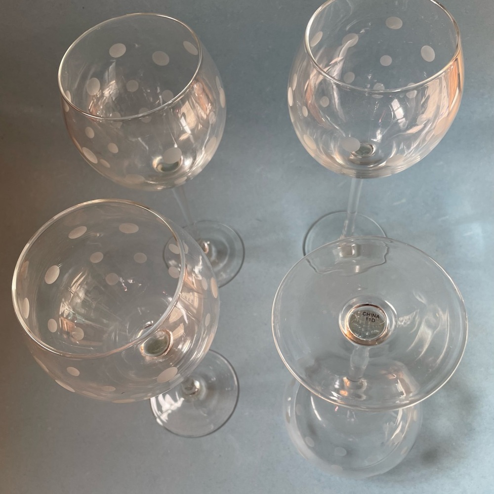 NWOT Pier One Polka Dot Designed Balloon Goblets, 3 piece set